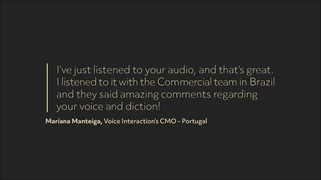 Mariana's message about my demo approval, the starting point of our voice over project in Brazilian Portuguese