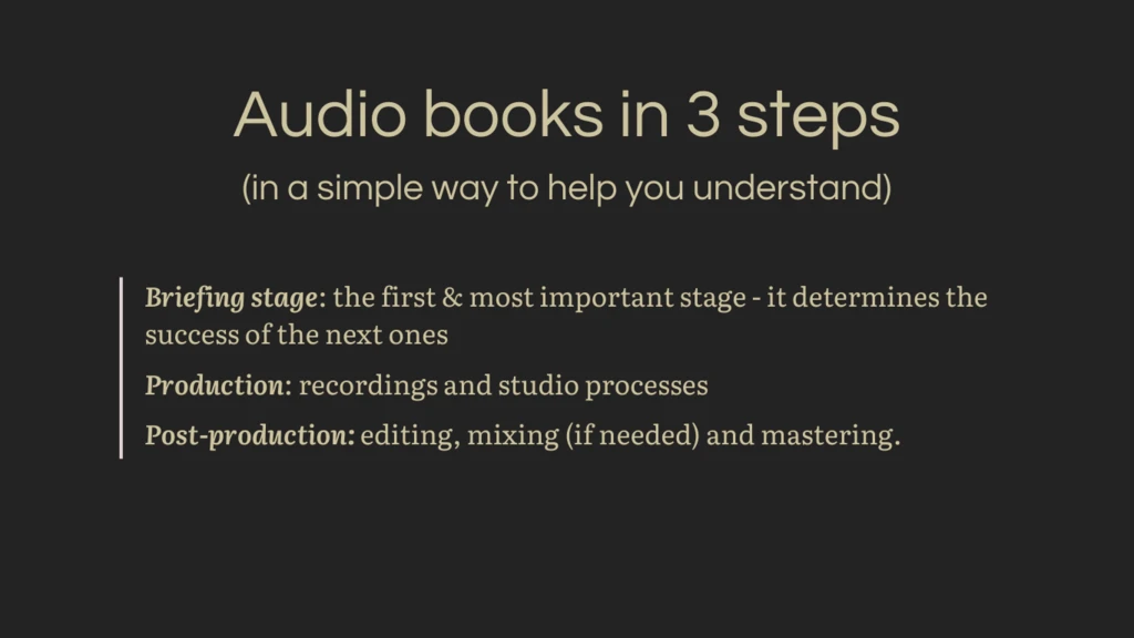 After you choose the audiobook production company, there are 3 steps to produce your book or podcast - Amanda de Andrade Voice Actress